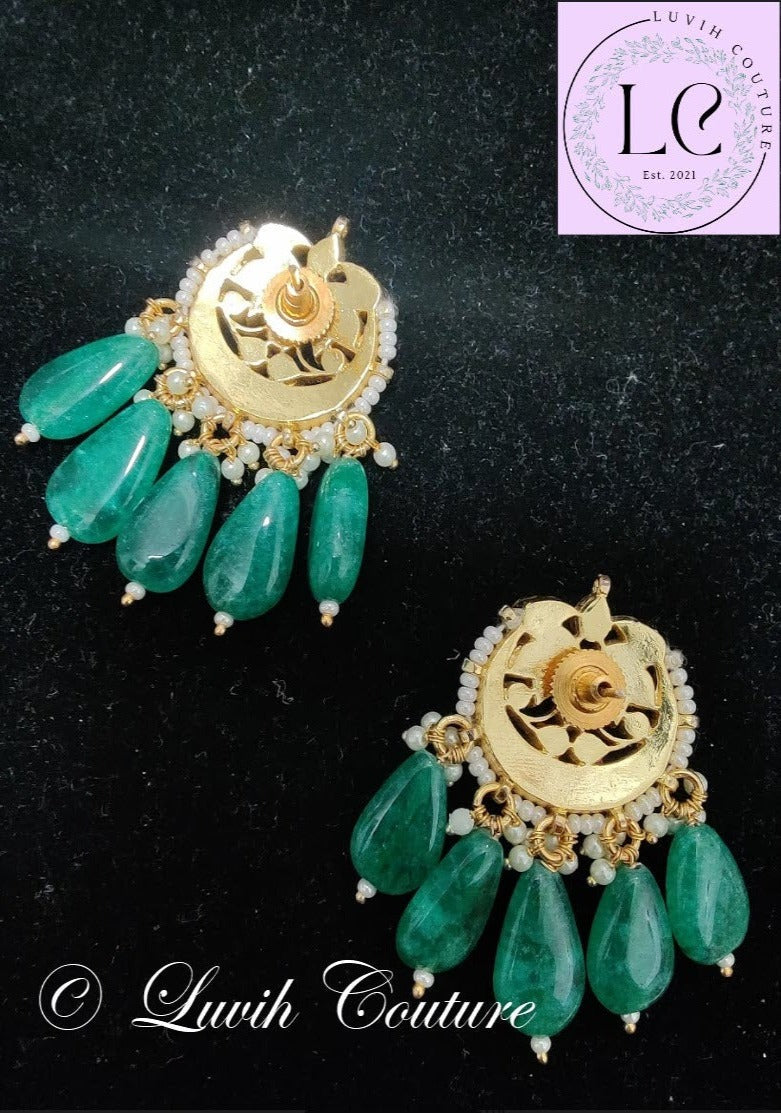 Pachi Kundan Peacock Necklace or Long Haram with 14 Strands Each side with stones and Pearls/ Jewelry/Necklaces/ Luvih Couture, Luvih Couture