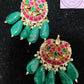 Pachi Kundan Peacock Necklace or Long Haram with 14 Strands Each side with stones and Pearls/ Jewelry/Necklaces/ Luvih Couture, Luvih Couture