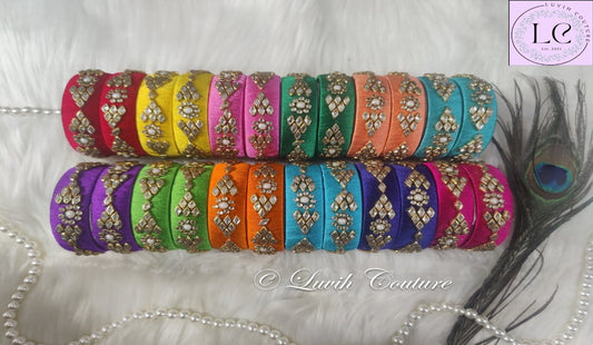 Handmade Silk thread Bangles with Flower and Rhombus Design All Colors for kids , girls, teens , Women