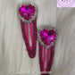 Handmade Sparkle Heart Shape Hair Clips with Red Crystals, Luvih Couture