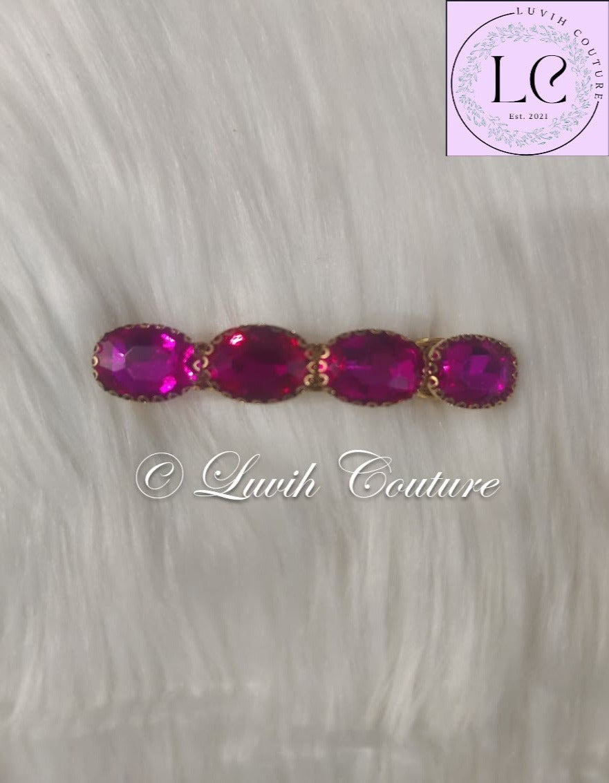 Pink Oval Crystal Hair Clips For Women, Luvih Couture