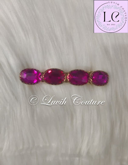 Pink Oval Crystal Hair Clips For Women, Luvih Couture