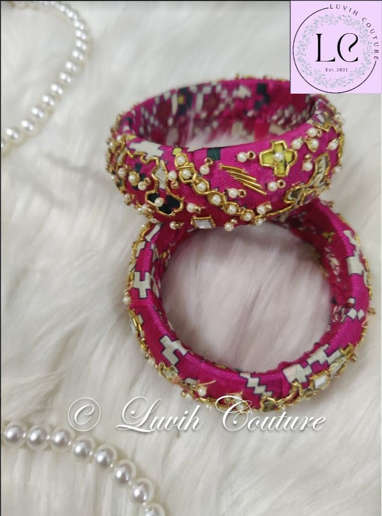 Maggam work bangles Patola Pink Color, Luvih Couture