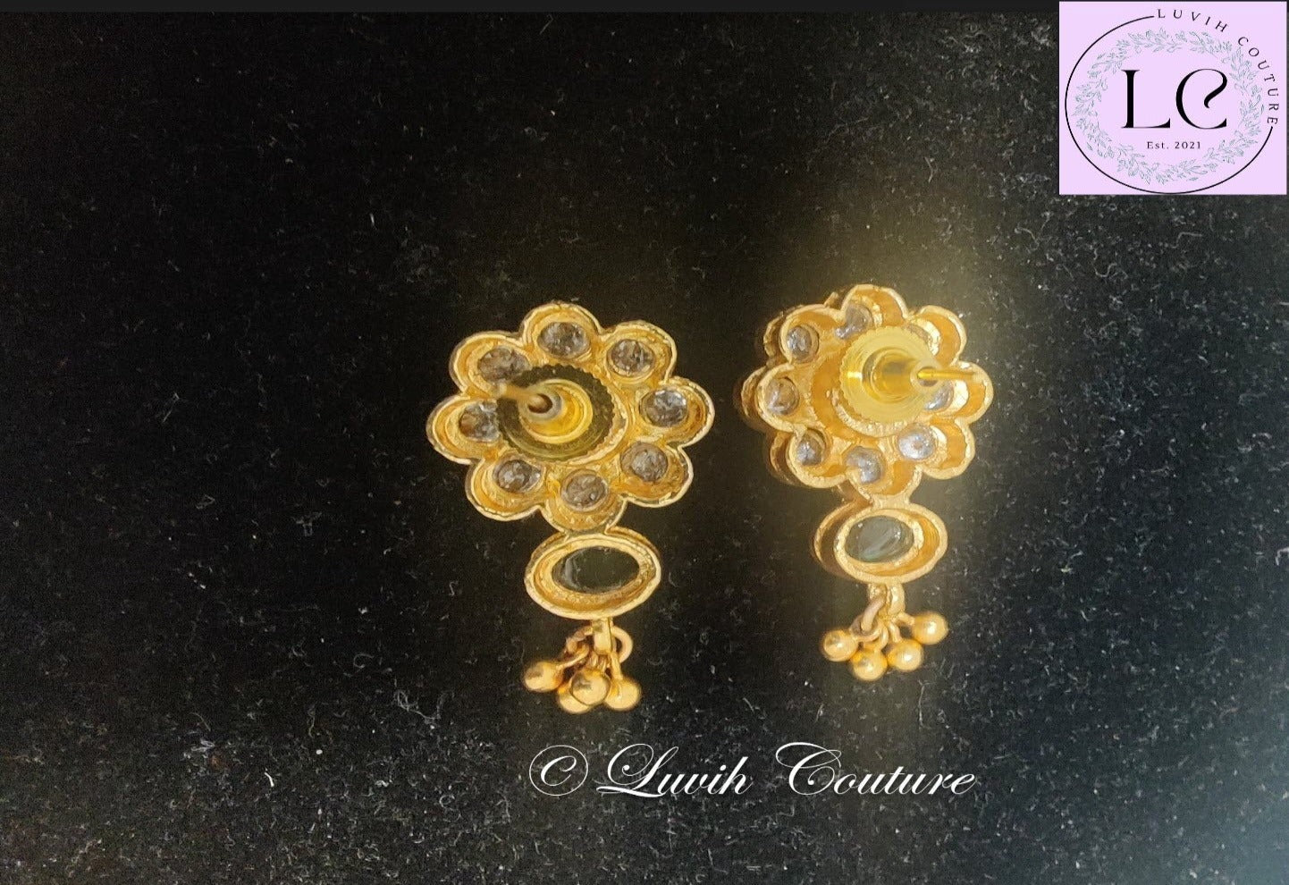 Green Earrings Back side Polki Earrings, Imitation Earrings, Imitation Jewelry, Luvih Couture