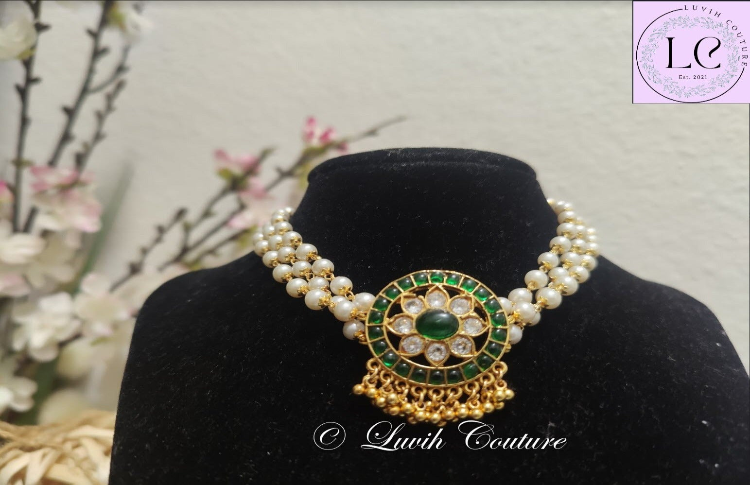 Polki Green Necklace, Imitation Jewelry, Imitation Necklace, Pearls Necklace for women , Luvih Couture