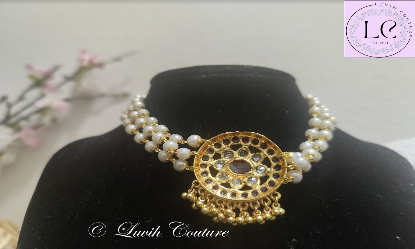 Red Polki Necklace Set back side Imitation Jewerly, Imitation Necklaces, Luvih Couture