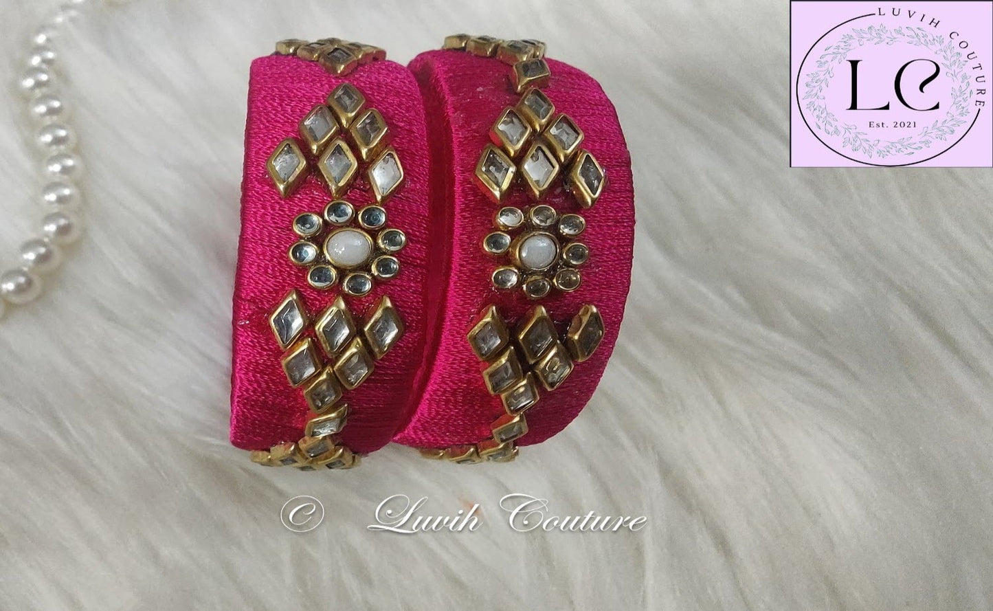 Handmade Silk thread Bangles with Flower and Rhombus Design