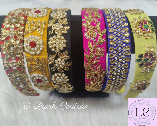 Raw silk hair bands / heads bands hand embroidered, Luvih Couture