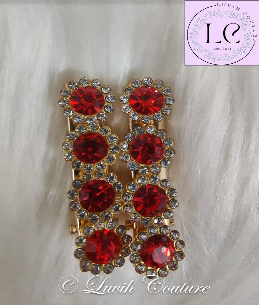 Red Flower Hair Clips Luvih Couture