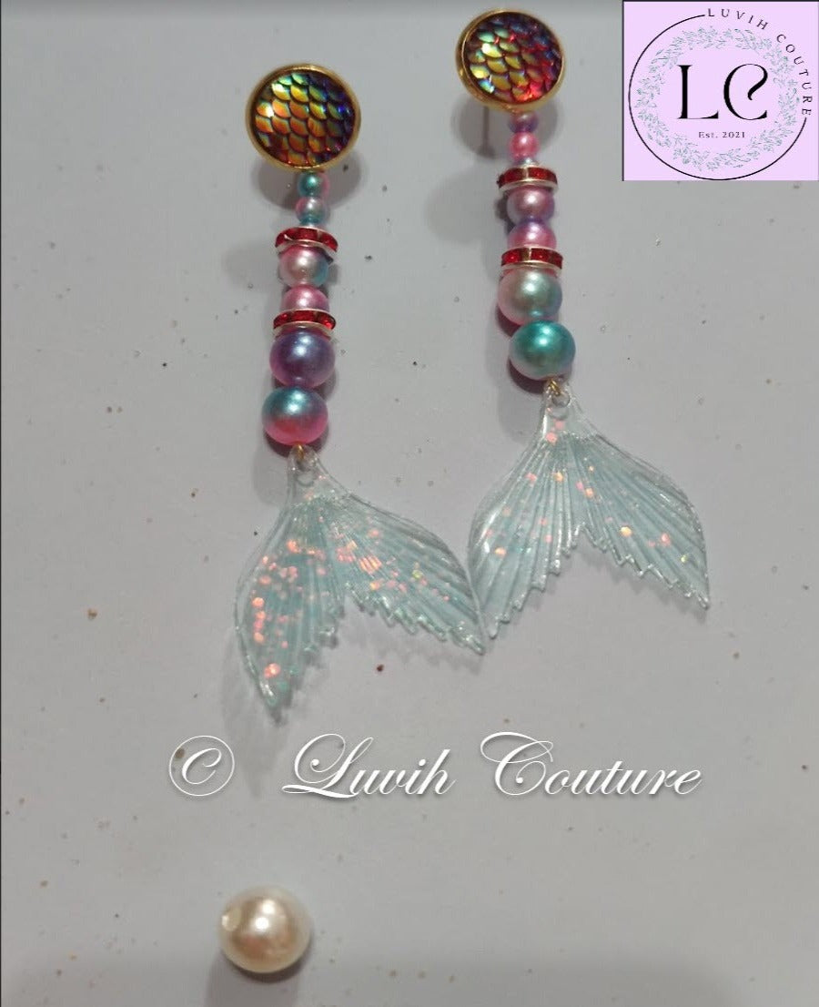 Mermaid Designer Earrings Red Color Luvih Couture