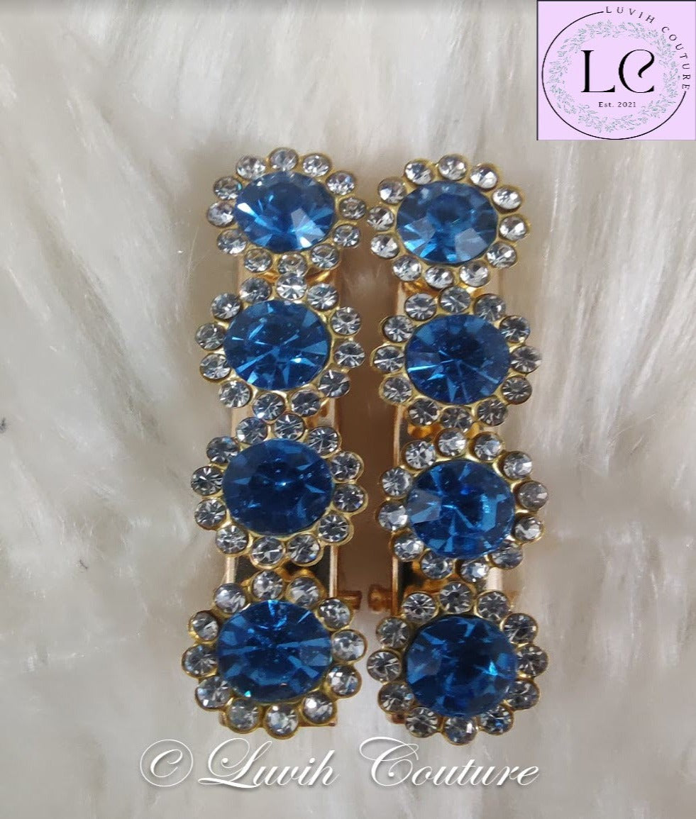 Sapphire Color Flower Hair Clips Luvih Couture