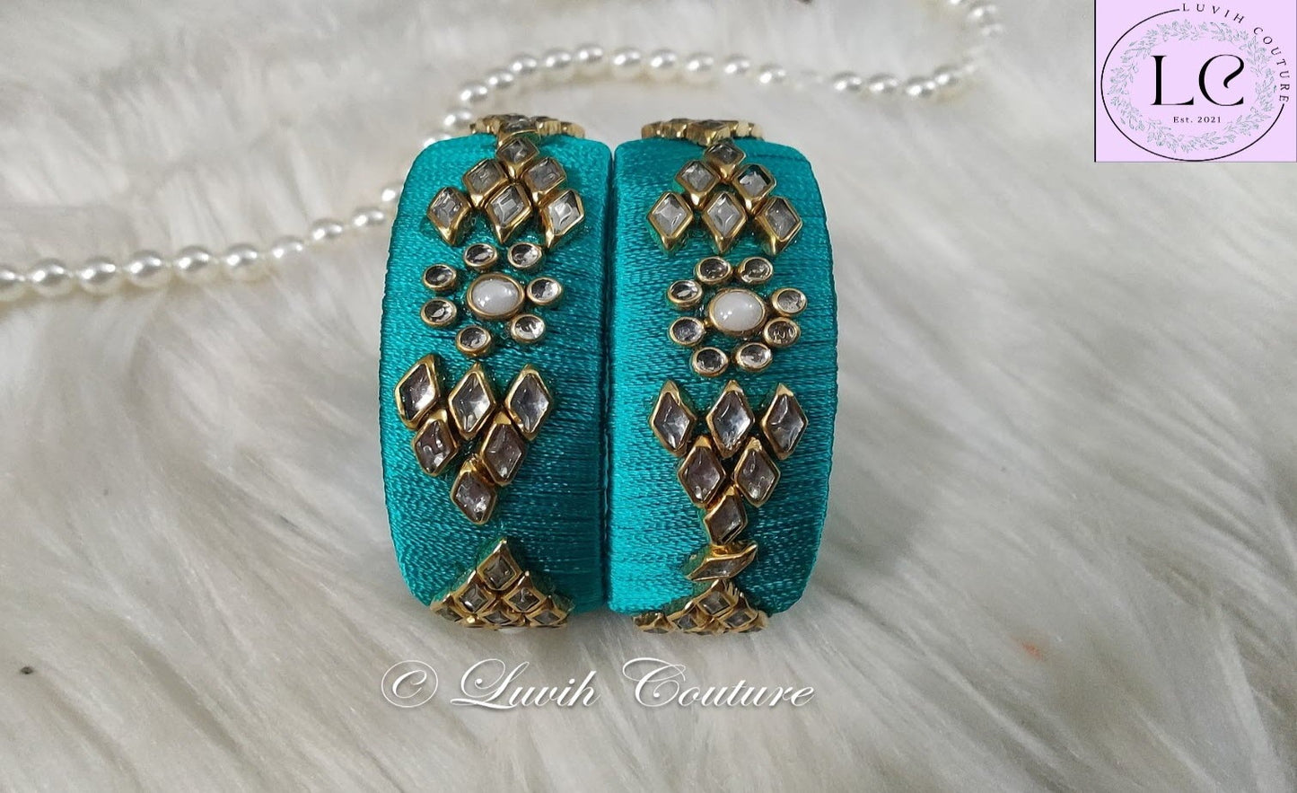 Handmade Silk thread Bangles with Flower and Rhombus Design