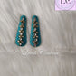 Sea Green Silk thread Hair Clips Rhombus and dot shape for kids, toddlers, girls, Luvih Couture