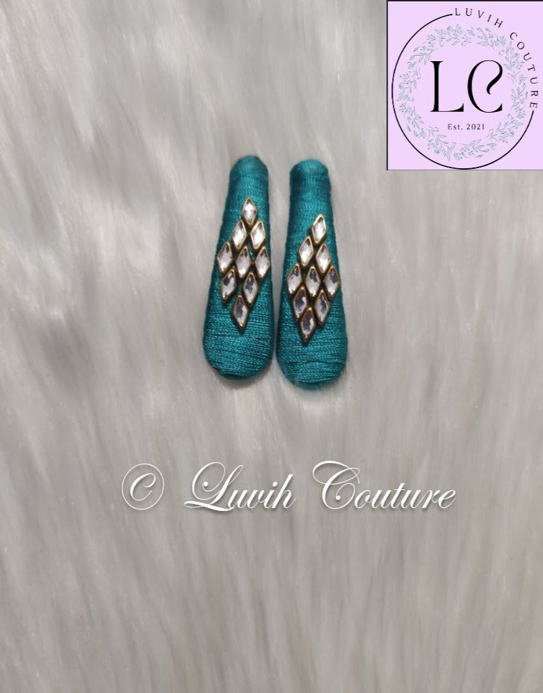 Sea Green Rhombus Silk Thread Hair Clips  for kids, Girls, Teens, Women, Luvih Couture