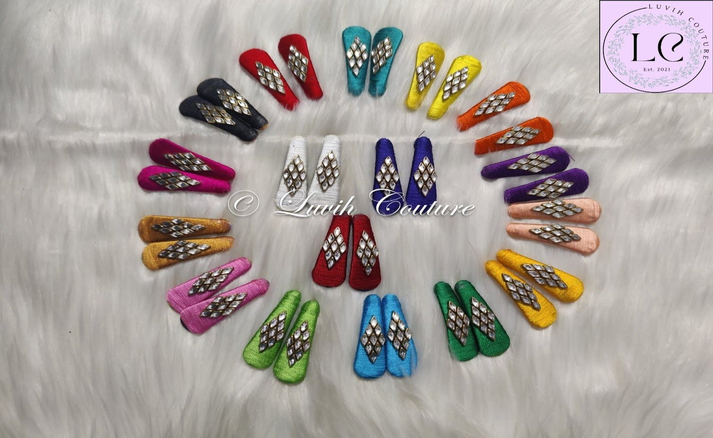 Silk Thread Hair Clips Rhombus All Colors for Kids, Girls, Teens, Women, Luvih Couture