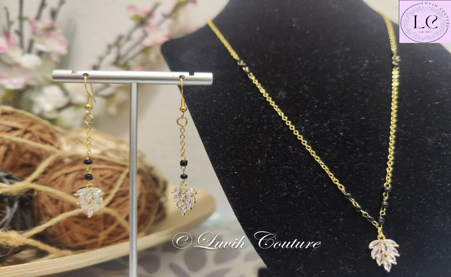 Simple and Modern CZ Mangalsutra Set / Black Beads Set for Women, Luvih Couture