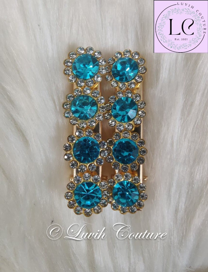 Sky Blue Flower Hair Clips Luvih Couture