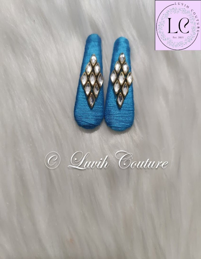 Sky Blue Rhombus Silk Thread Hair Clips  for kids, Girls, Teens, Women, Luvih Couture