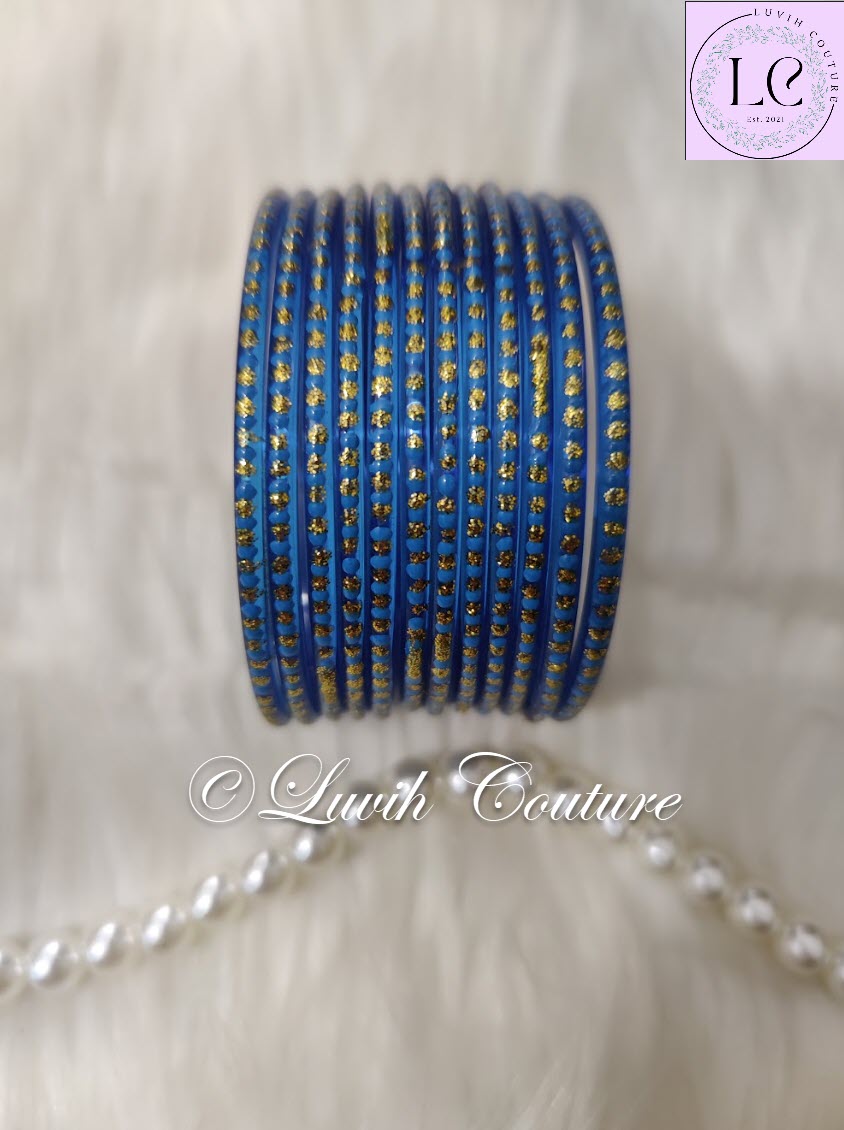 Sky Blue Glass Bangles Restocked Rund Dots & Sparkles for girls, Teens and Women