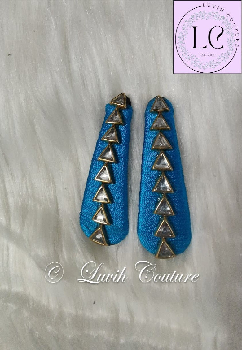 Sky Blue Silk Thread Hair Clips Triangle Design for  kids, Luvih Couture