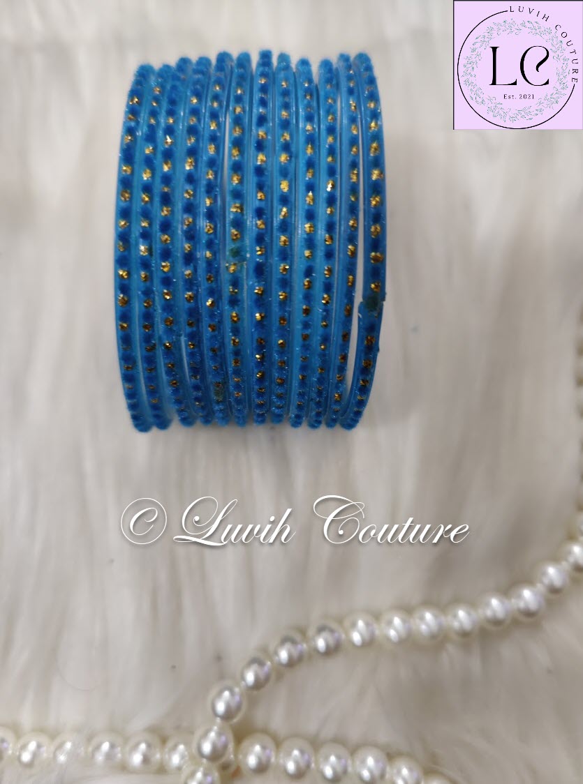 Sky Blue Glass Bangles Velvet for women