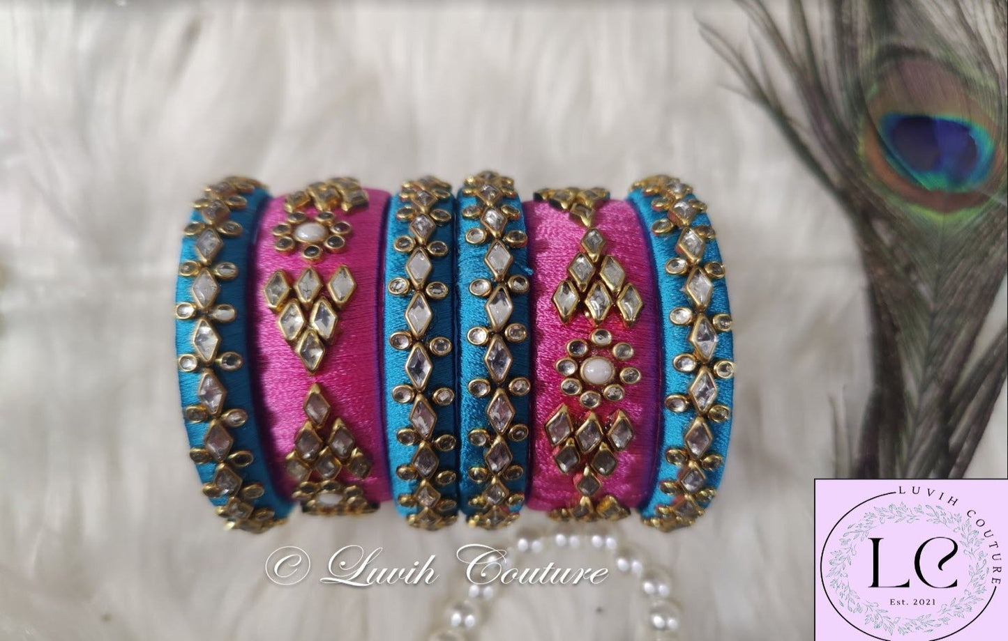 Silk thread bangles Sky blue and pink combination bangles, Luvih Couture