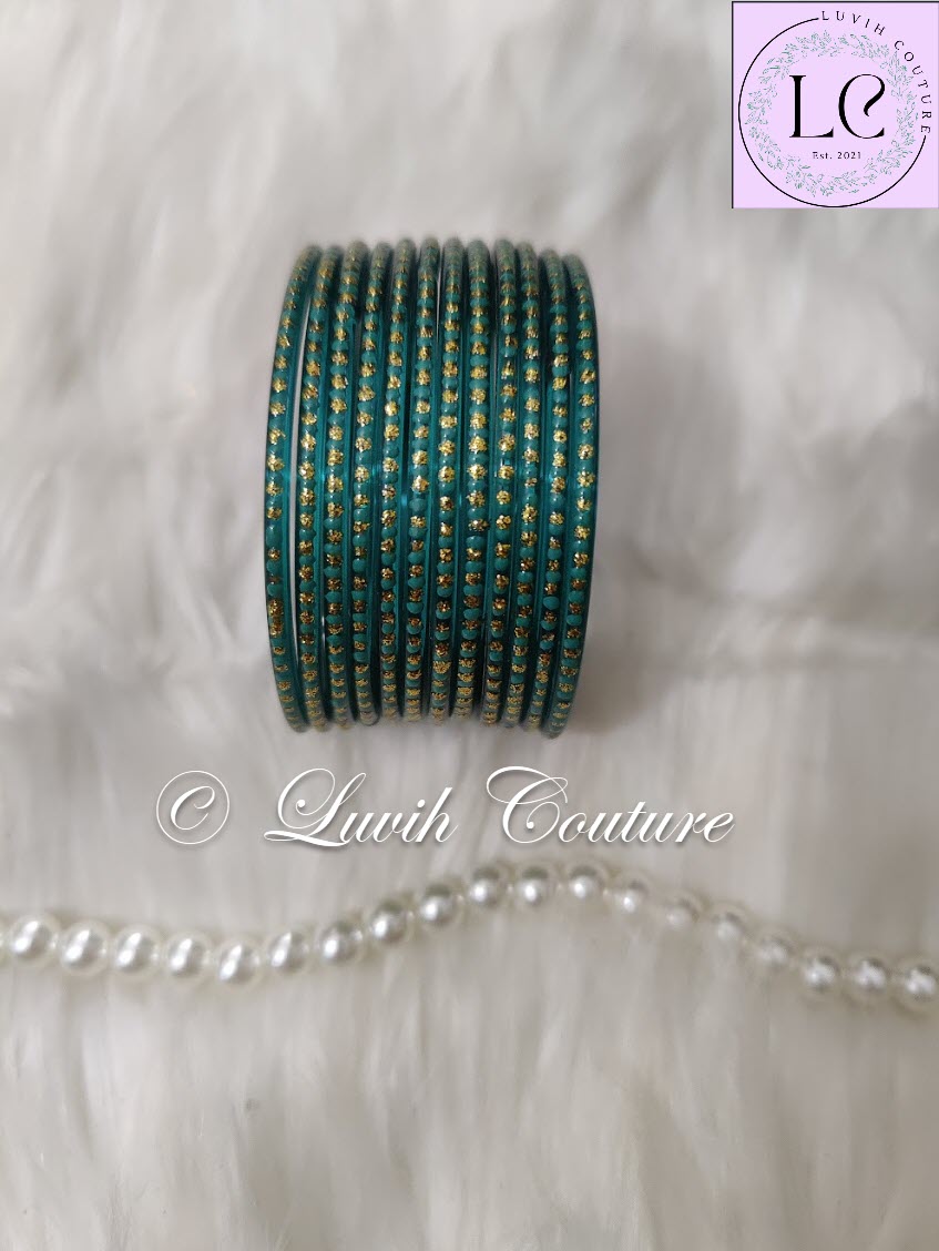 Teal Glass Bangles Restocked Rund Dots & Sparkles for girls, Teens and Women
