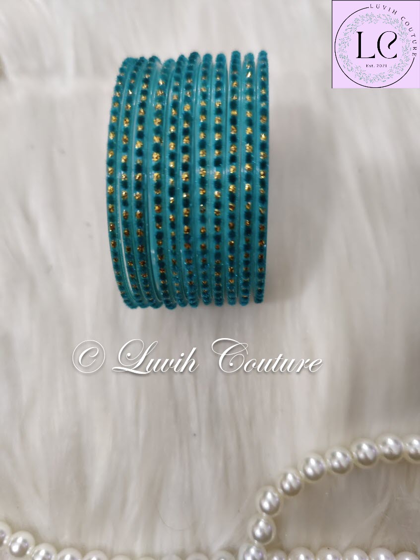Teal Glass Bangles Velvet 