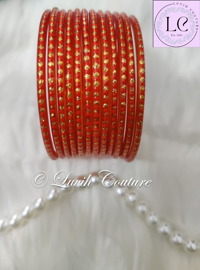 Tomato Red Glass Bangles Restocked Rund Dots & Sparkles for girls, Teens and Women