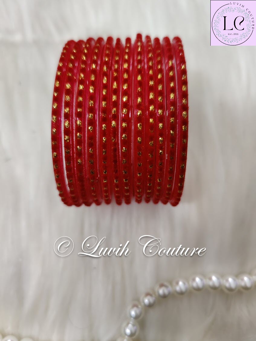 Tomato Red Glass Bangles Velvet 