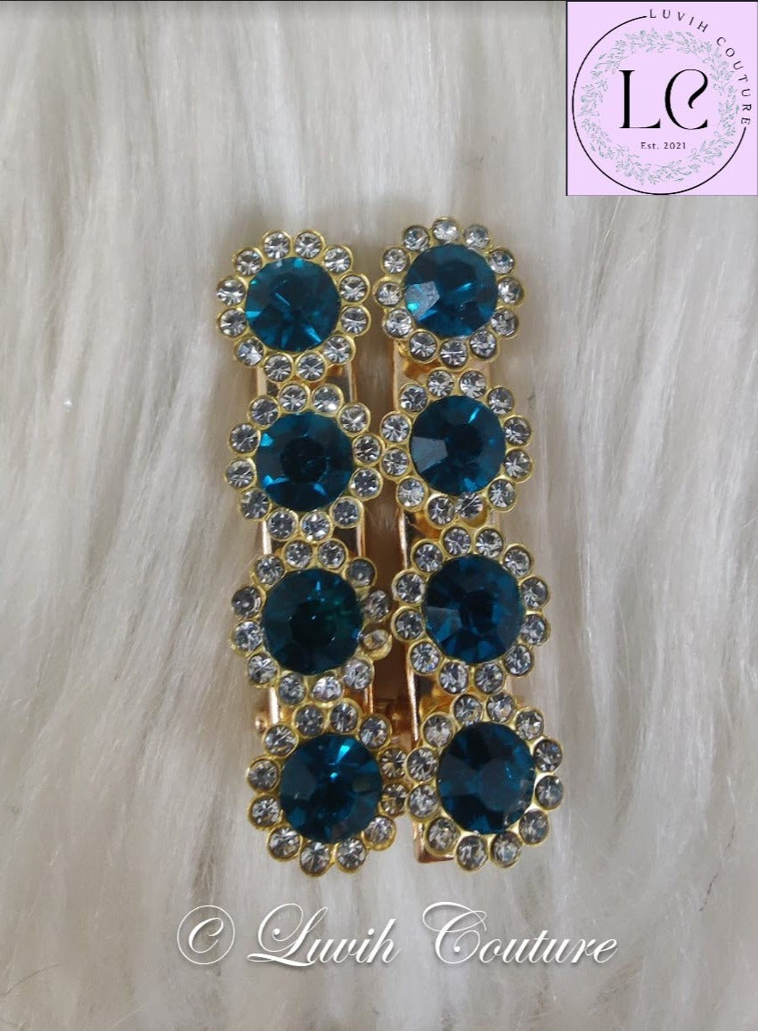 Turquoise Blue Flower Hair Clips Luvih Couture