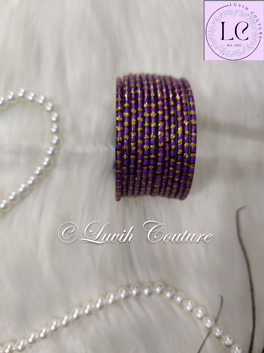Violet  Oval Dot & Sparkle Glass Bangles for Girls , Teens, Women