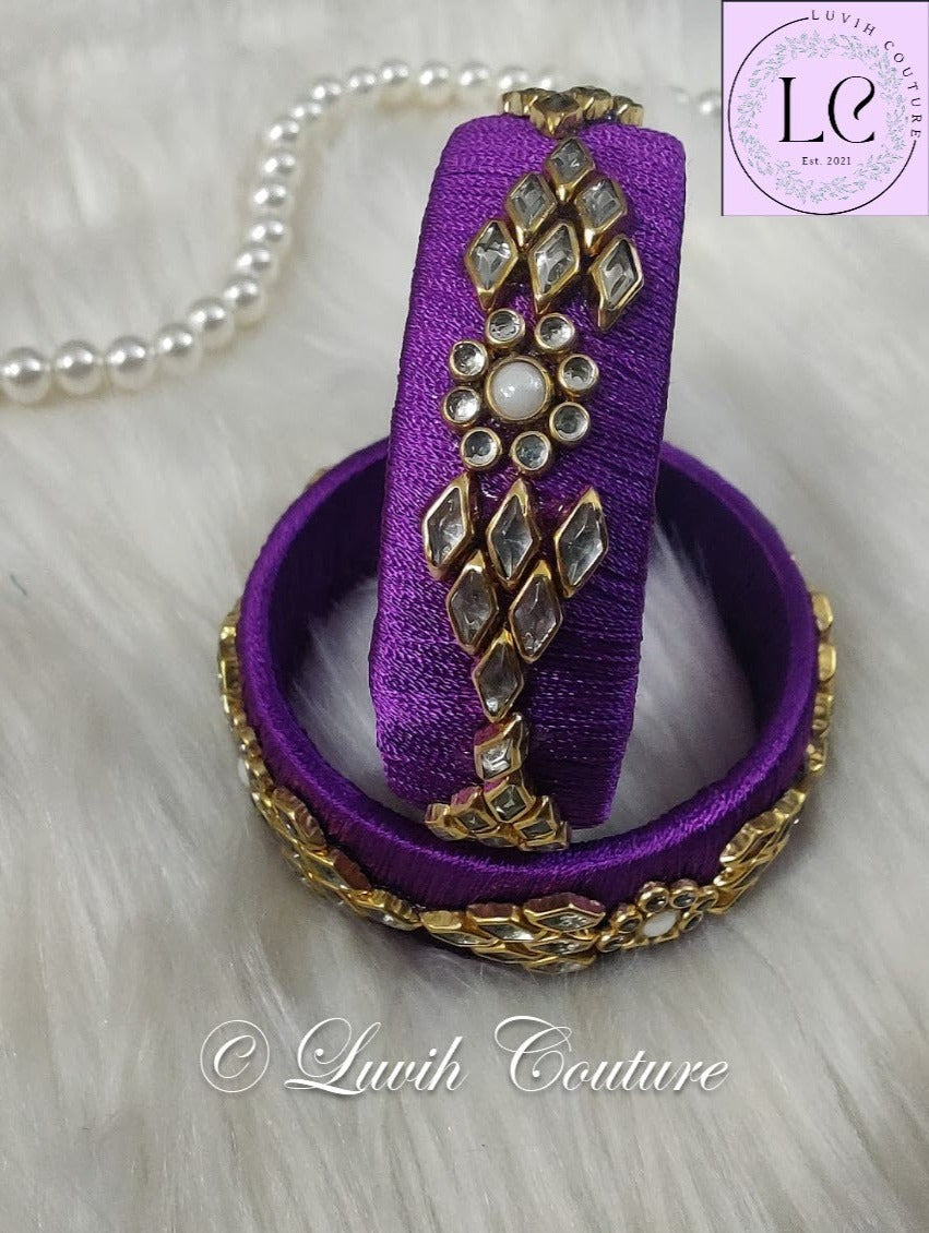 Handmade Silk thread Bangles with Flower and Rhombus Design