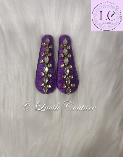 Violet Silk thread Hair Clips Rhombus and dot shape for kids, toddlers, girls, Luvih Couture