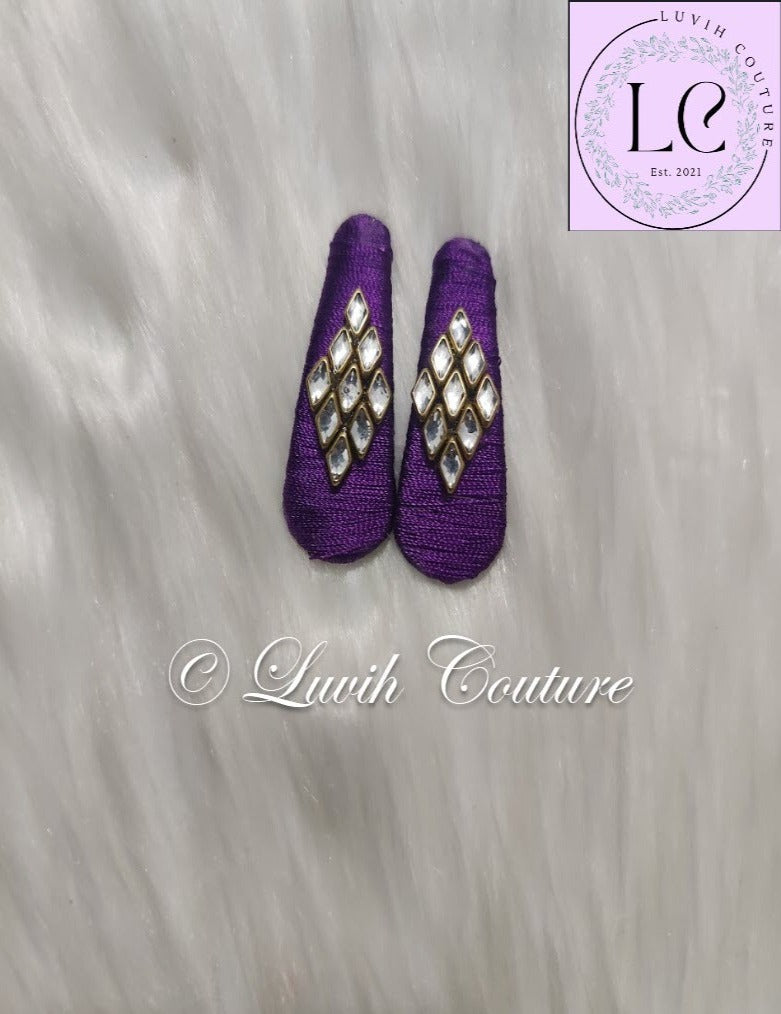 Violet Rhombus Silk Thread Hair Clips  for kids, Girls, Teens, Women, Luvih Couture