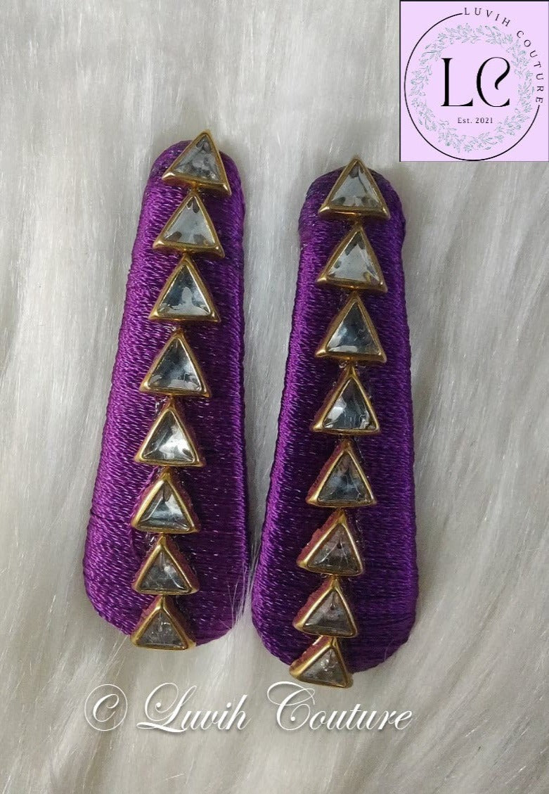 Violet Silk Thread Hair Clips Triangle Design for  kids, Luvih Couture