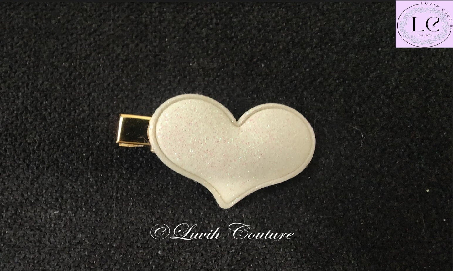 Heart hair Clips for kids White color, Luvih Couture