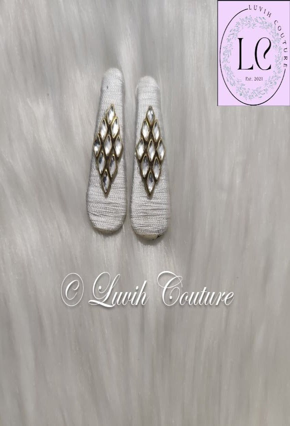 White Rhombus Silk Thread Hair Clips  for kids, Girls, Teens, Women, Luvih Couture