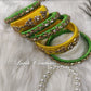 Silk thread bangles Parrot green and yellow combination side picture bangles, Luvih Couture