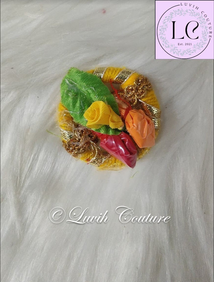 Yellow Round Pasupu Kumkum / Haldi Kumkum, Luvih Couture