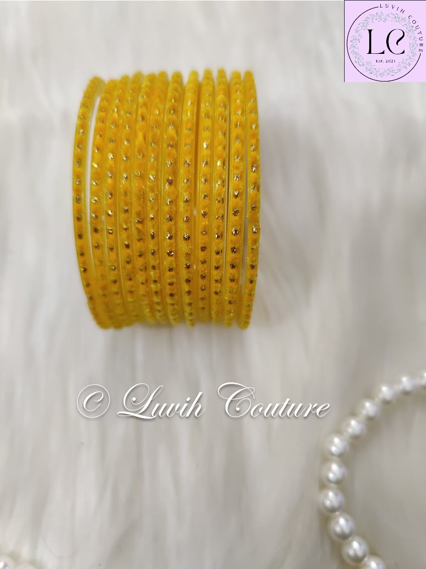 Yellow Glass Bangles Velvet for women